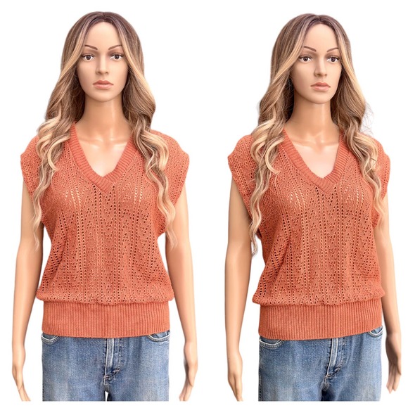 Vintage Sweaters - Vintage 70s Pointelle knit Sweater Vest It's Pure Gould Rust Brown Cottage Small